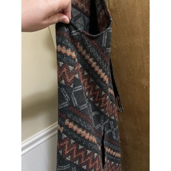 DEMOCRACY Gray Boho Western Pattern 1-Button Wrap Fringe Hooded Vest Sz L - Picture 12 of 12